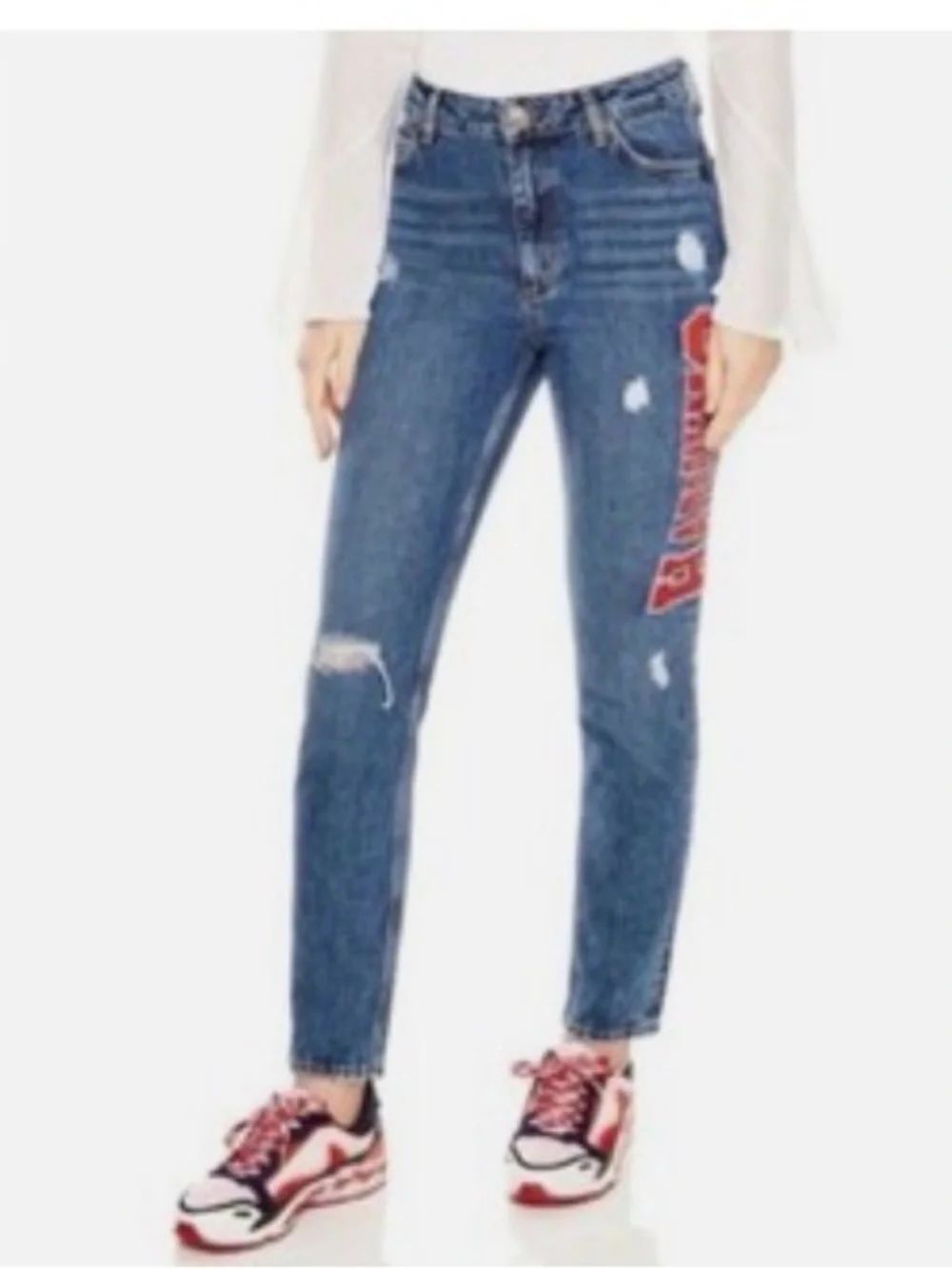 Sandro Paris Distressed Jeans With Big Logo Happening Women's Size 34